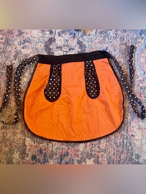 Vintage Orange and Black Polka Dot Half Apron - Kitchen Linen